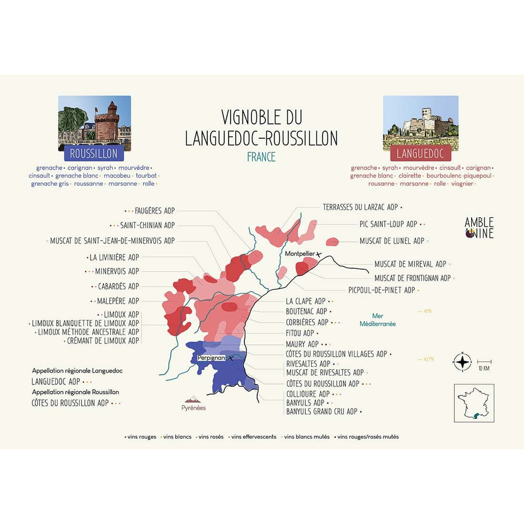 Carte des vins du Languedoc-Roussillon
